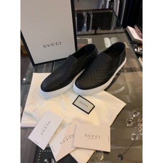 精品二手 Gucci 黑色壓紋滿版設計 輕巧方便 懶人鞋 休閒鞋