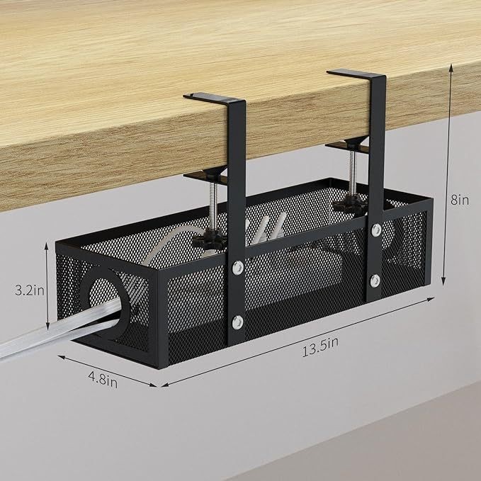 跨境熱賣廠傢鐵網桌下理綫器 免打孔收納籃 可調節置物架電綫插座