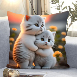 抱枕 沙發抱枕👉可愛貓咪抱枕套情侶貓抱枕夕陽小貓床頭抱枕車內靠墊客廳靠枕枕套