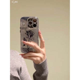 高階感羽紗銀色立體玫瑰適用蘋果15promax手機殼iphone14新款11女
