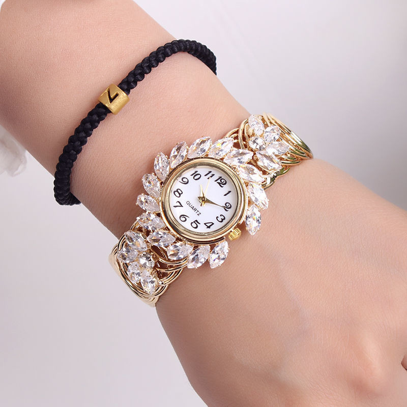 手錶 女士手錶 石英錶🎀2022潮流新款手錶女款金色手鐲錶百搭圓形水鉆石英錶韓版時尚手錶