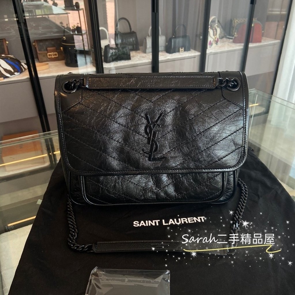 二手精品 YSL聖羅蘭SAINT LAURENT NIKI 4988940 中款 郵差包 流浪包 黑鏈