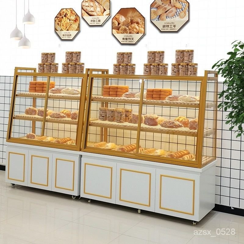 【精品推薦】✨【訂金】🚀麵包櫃展示櫃蛋糕糕點店烘焙邊島櫃小型商用玻璃展架麵包中島柜子
