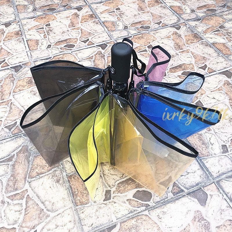 太陽傘🎈 透明雨傘女韓國小清新學生折疊長柄傘全自動男三折加厚可愛彩虹傘