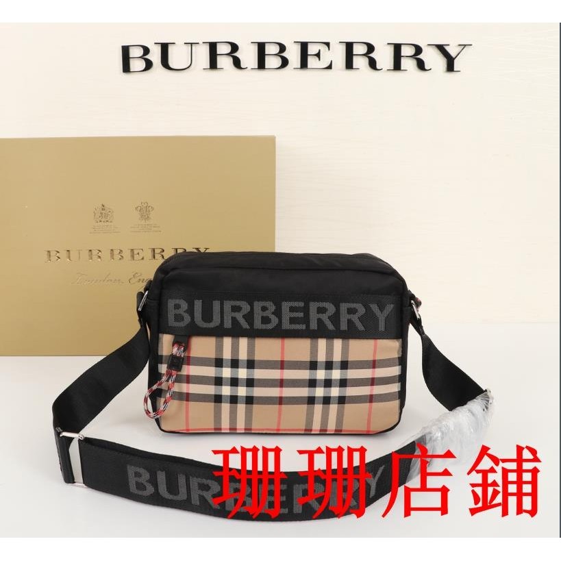 珊珊二手/巴寶莉 Burberry單肩斜挎包 休閒男士包包 帆布包 單肩包時尚休閒側肩包郵差包