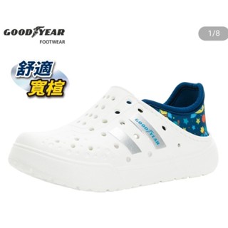 GOODYEAR 固特異 男童涼鞋GAKP48829 臺灣製造 寬楦Q彈緩震 防水防滑輕量透氣 多功能洞洞鞋-白藍