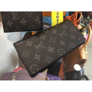 盈盈二手/LOUIS VUITTON LV BRAZZA M61697 黑灰色字紋內拉鍊對折長夾皮夾