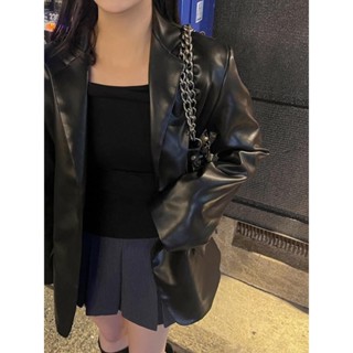 Codibook｜韓國 wannabemuse 質感飽和皮革剪裁長版外套［預購］夾克 皮革外套 女裝