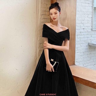 【熱賣新品】黑色顯瘦晚禮服女新款赫本風宴會年會氣質高階感主持人連衣裙春酒尾牙洋裝