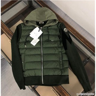 拼接針織拉鍊連帽羽絨服 男生女生外套 冬保暖修身休閒上衣外套 連帽防風外套 輕盈保暖羽絨外套綠色熱賣