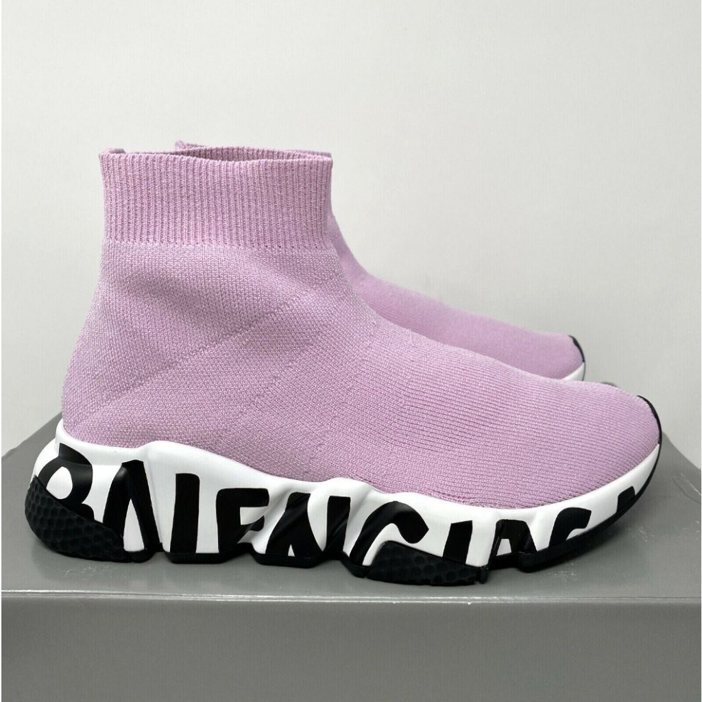 二手精品 巴黎世家 Balenciaga Speed 黑白 粉色 高幫 針織鞋子 套襪鞋 襪套鞋 605942