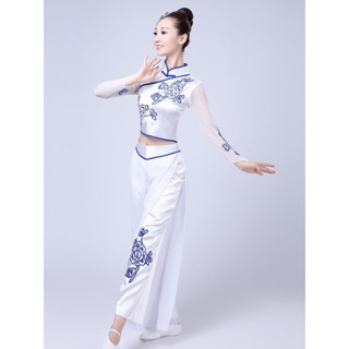 中國風青花瓷古典舞表演服女飄逸扇子舞傘舞蹈民族廣場舞秧歌服裝蝦皮熱銷