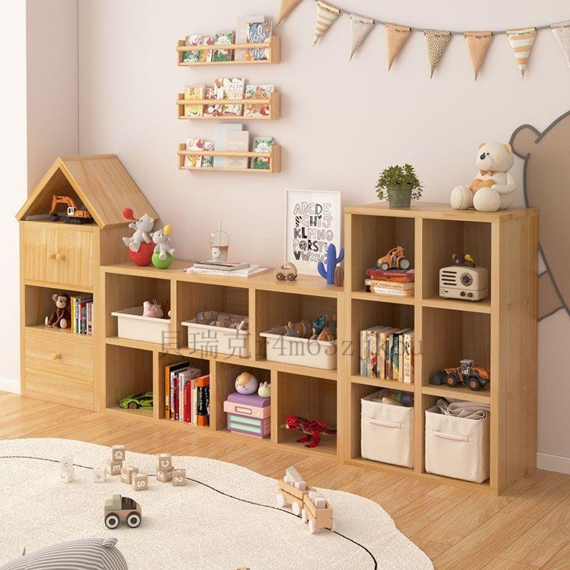 【實木傳三代】實木兒童書架置物架落地客廳儲物櫃玩具展示收納櫃靠墻組閤矮書櫃
