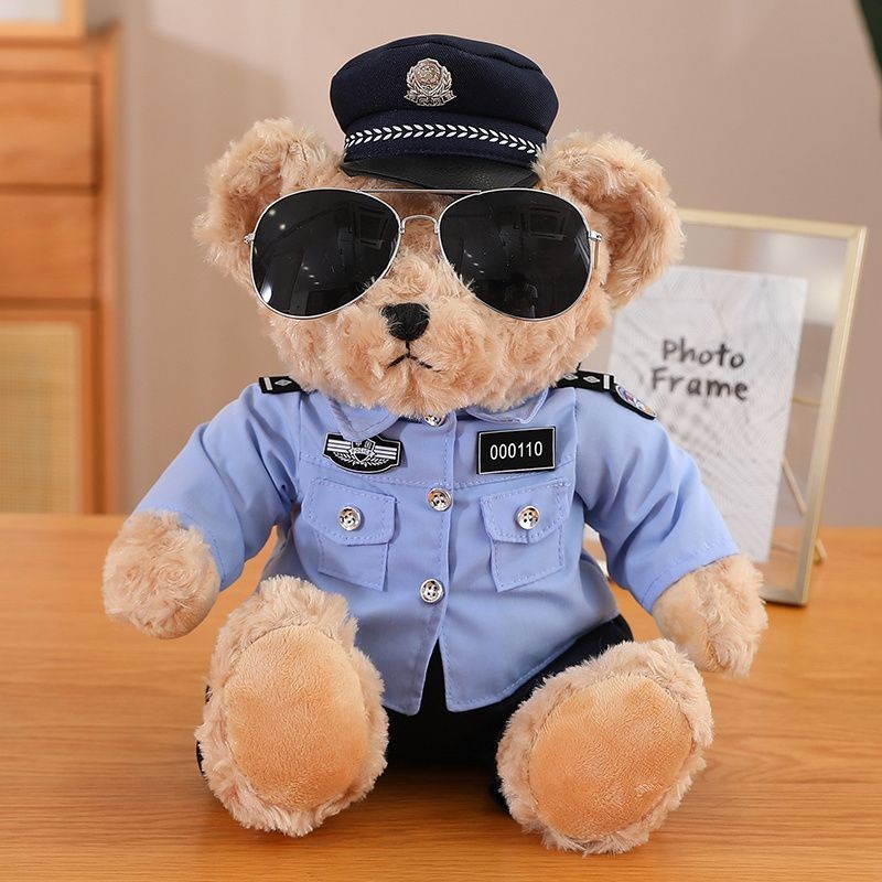 💥520錶白 好物 💥泰迪熊警察小熊公仔公安交警小熊玩偶製服特警鐵騎毛絨玩具娃娃