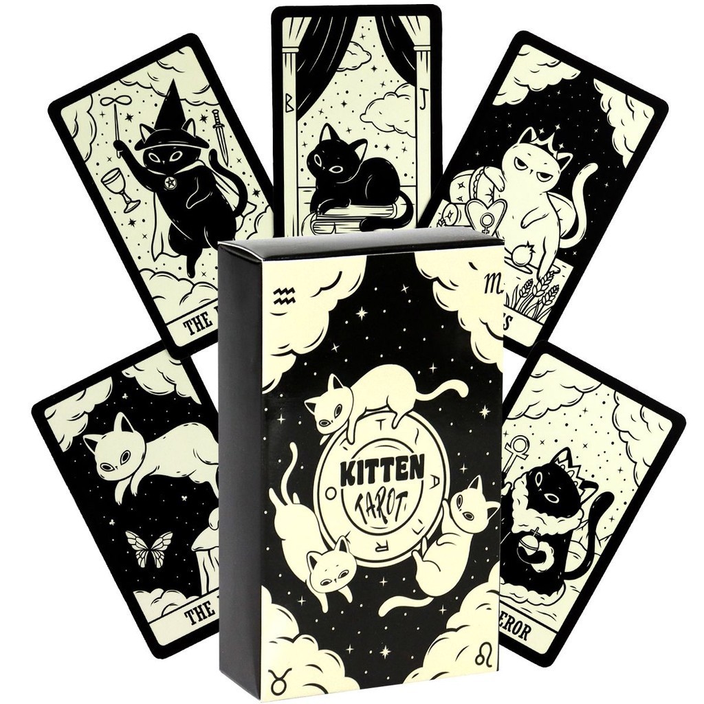 偉特塔羅牌占卜卡小貓塔卡羅牌韋特體系10.3X6左右Kitten 英文卡牌偉特塔羅牌 有趣優品