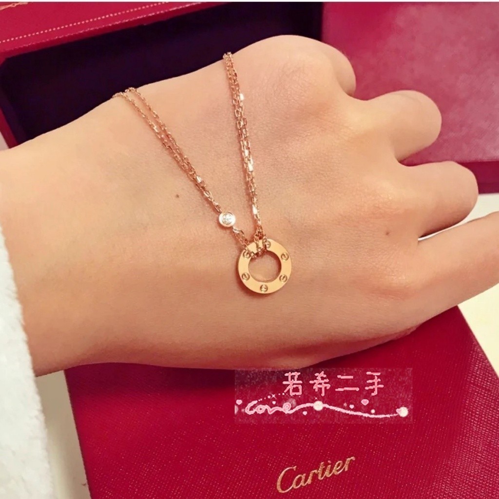 全新二手Cartier 卡地亞 B7224509 Love系列 18K 玫瑰金 鑽石項鏈 女款 鎖骨鏈 項鍊 吊墜