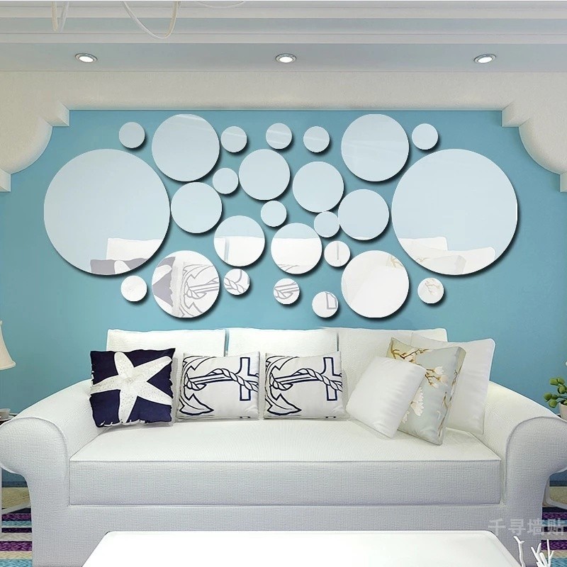 28pcs / Set 3D 圓鏡牆貼 DIY 電視背景室貼紙牆面裝飾臥室浴室家居裝飾