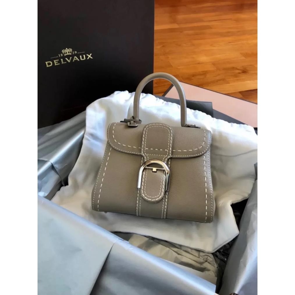 正品免運 DELVAUX 德爾沃 Brilliant Mini 灰色 外縫 迷你 單肩包/斜背包/手提包/郵差包