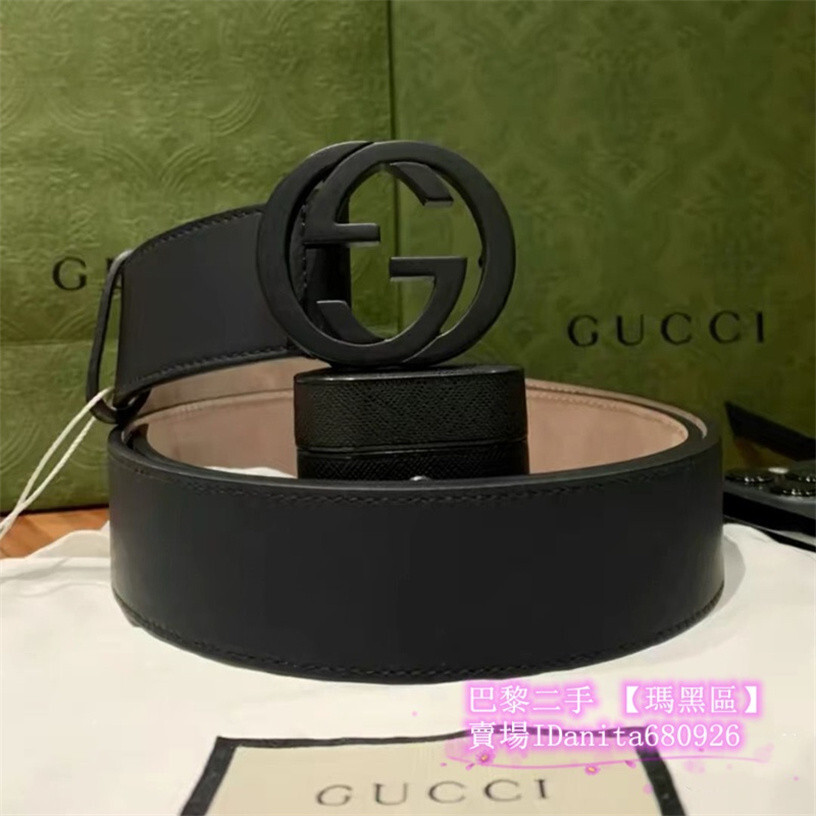 免運 現貨+免運 GUCCI 互扣式雙G帶扣皮革腰帶 368186 寬3.7cm 古馳GUCCI黑色雙G腰帶皮帶