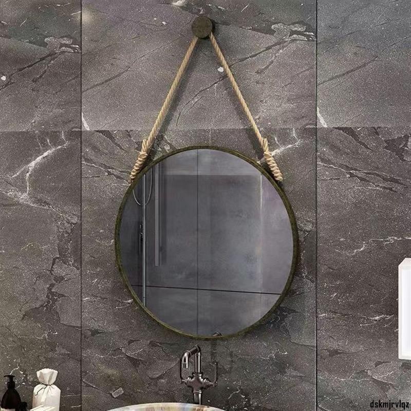 【台灣出】ins北歐風浴室鏡 壁掛式圓鏡 創意麻繩吊掛鏡 藝術梳妝鏡 壁掛麻繩裝飾鏡 衛生間鏡子