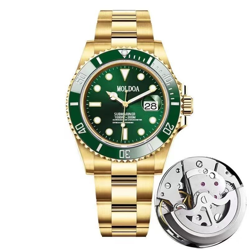 新款瑞士名錶 金鋼綠水鬼正品全自動鏤空機械手錶 男士夜光防水日歷錶 手錶男 男士手錶 男錶 機械錶