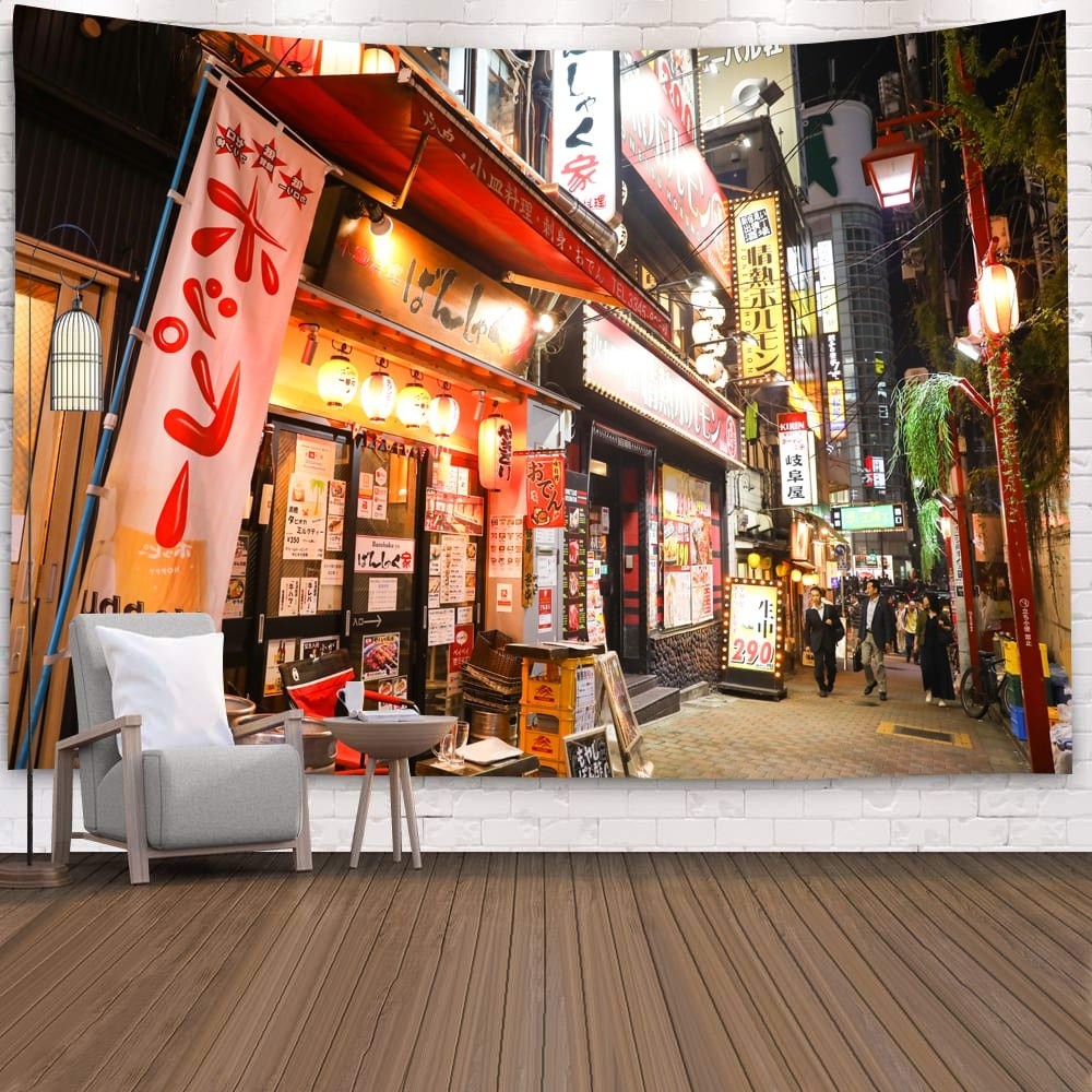 🔥現貨速發🔥《原創*高清》日本東京城市風景掛布裝飾布北歐風ins街道東京塔裝飾掛毯電視背景牆ins網紅客廳房間
