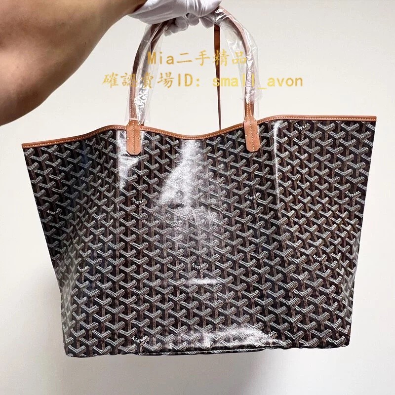 Mia二手 GOYARD 戈雅 Anjou GM 托特包 單肩手提包 帆布 小牛皮 工作通勤 休閒 女款 棕色