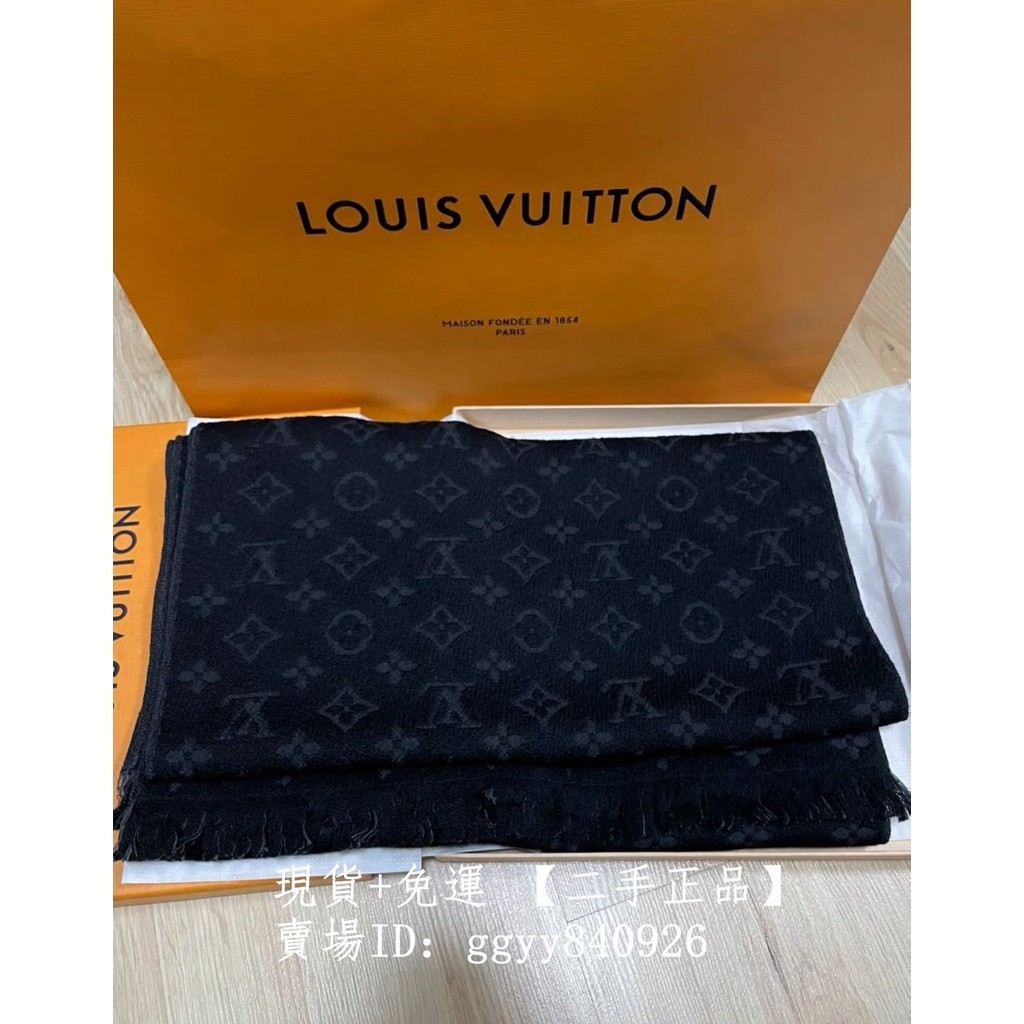 二手現貨 LV LOUIS VUITTON 路易威登 M70520 Monogram 黑色羊毛圍巾 披肩