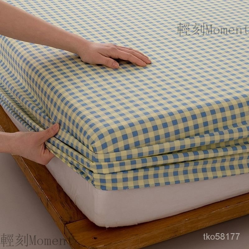 床笠 床罩 床單 床墊保護套 防滑床罩 床包 床裙 床包組 防滑床罩 防塵罩 日式格子水洗棉床笠單件1.8米席夢思床墊防