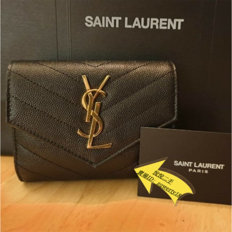 悅悅二手 YSL 聖羅蘭 403943 SAINT LAURENT魚子醬防刮釦式皮夾 短夾 黑色金扣 卡包 零錢包 現貨