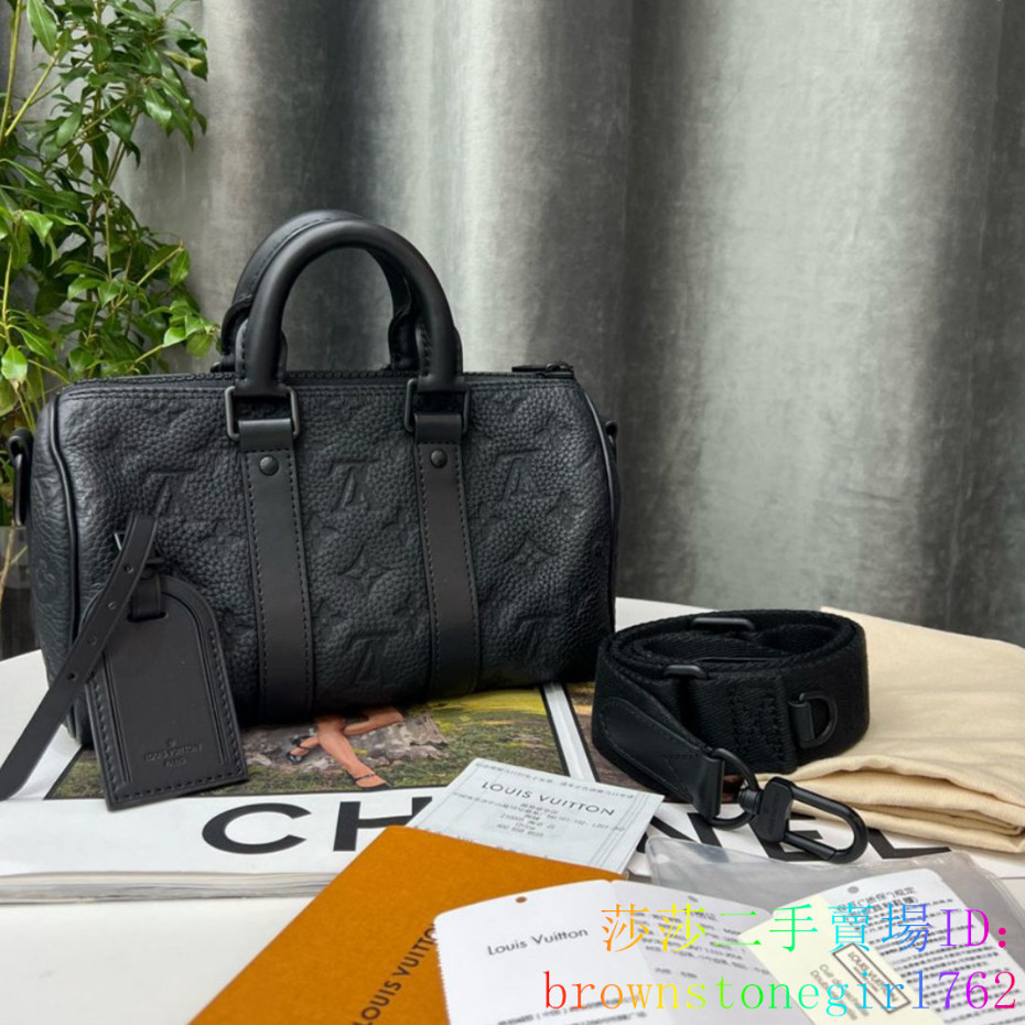 現貨二手 LV 路易威登 KEEPALL XS 壓紋牛皮 手提包 單肩包 斜挎包 M57960 男款 黑色