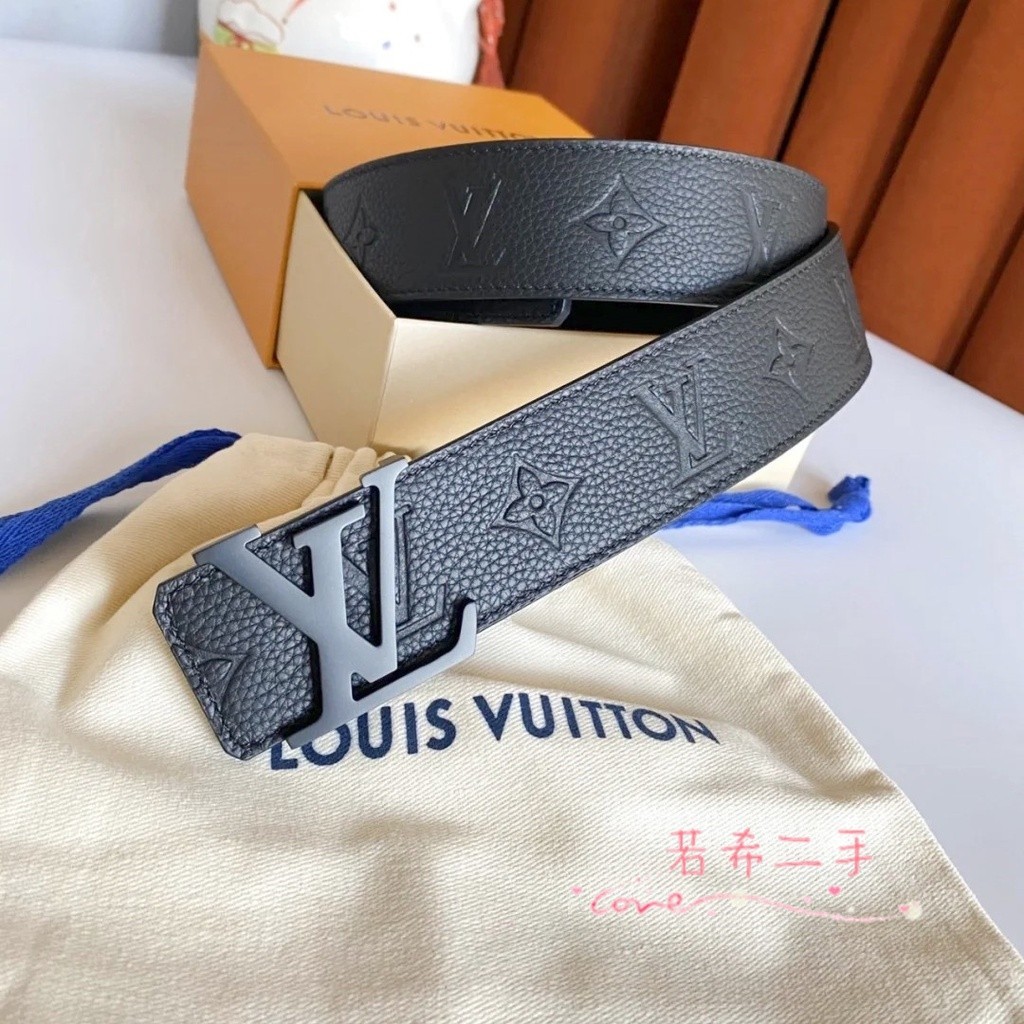 LV 路易威登 INITIALES 壓花 雙面皮帶 腰帶 磨砂扣 男款 M0424U#正品