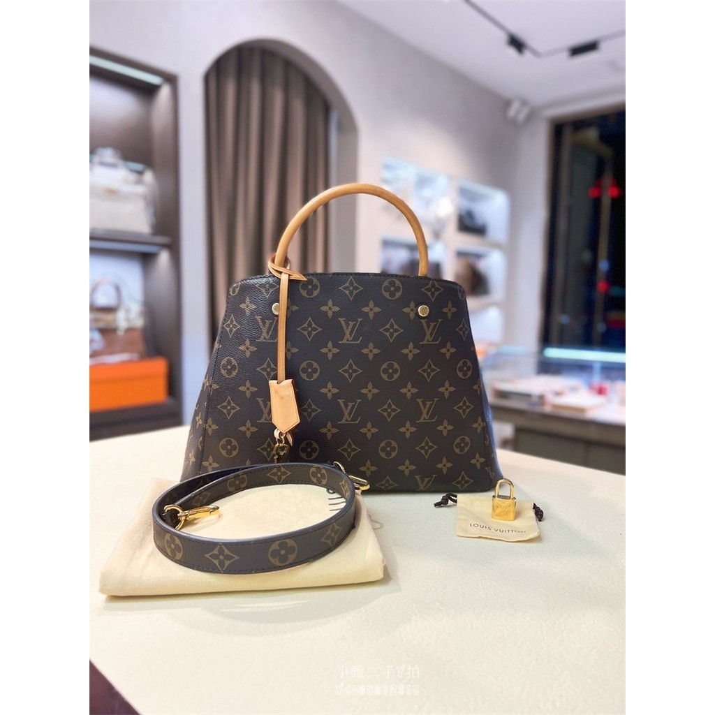 二手精品 LV M41056 Montaigne MM 中款 經典老花 手提單肩兩用包 現貨