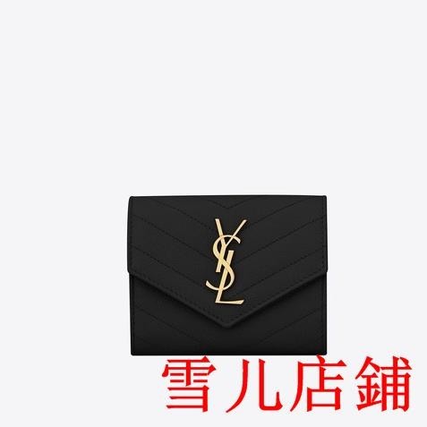 雪儿二手/YSL 聖羅蘭 403943 荔枝紋 女士短款三折短夾 零錢包卡夾 卡包 錢包 證件夾 皮夾 金扣/