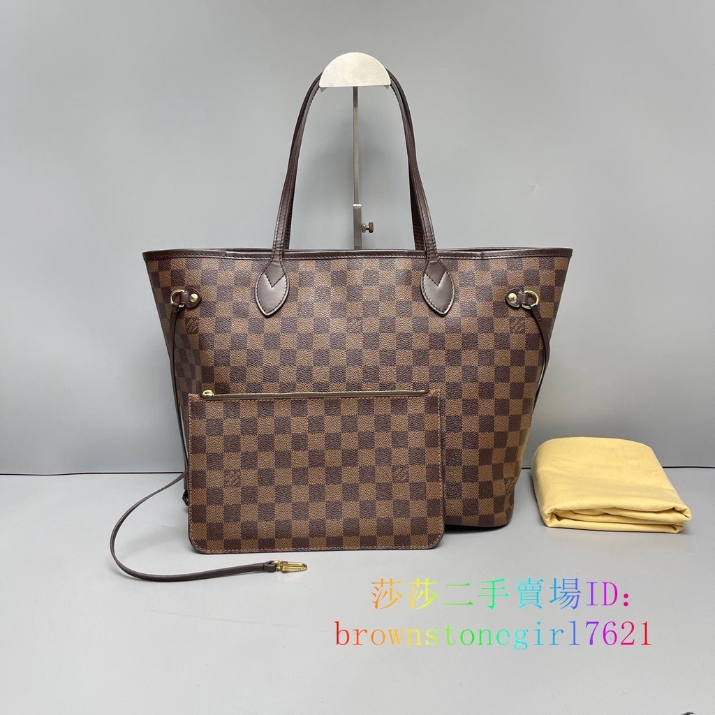 LV 路易威登 NEVERFULL 托特子母包 棋盤格 手提包 單肩包 N41358 購物袋 中號 紅色內裡