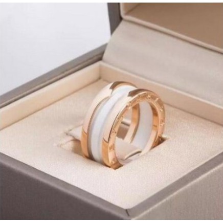 二手正品 Bvlgari/寶格麗 B.ZERO1系列玫瑰金 三環白陶瓷戒指 指環