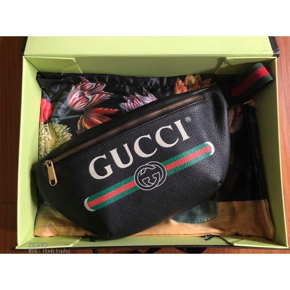 法國代購 Gucci 古馳 493869 牛皮 腰包 腰跨包 斜背包 黑色 塗鴉款 楊冪 限定