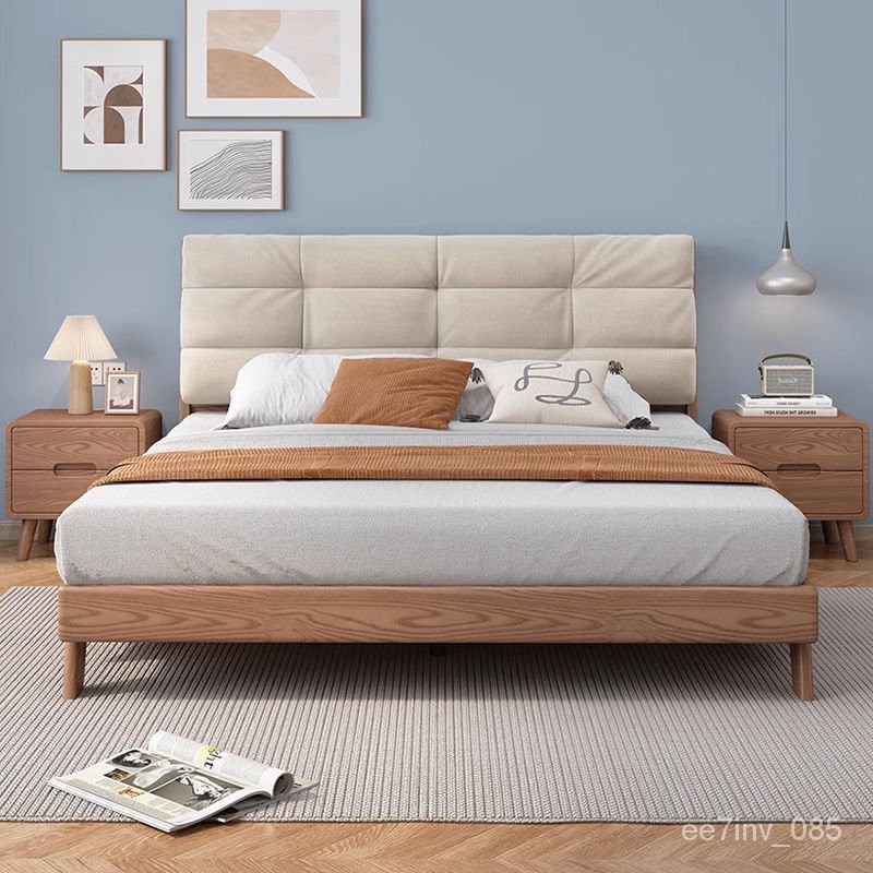 Bubble Shop🫧日式實木床白蠟木雲朵雙人床1.5米北歐主臥大床現代簡約軟包床