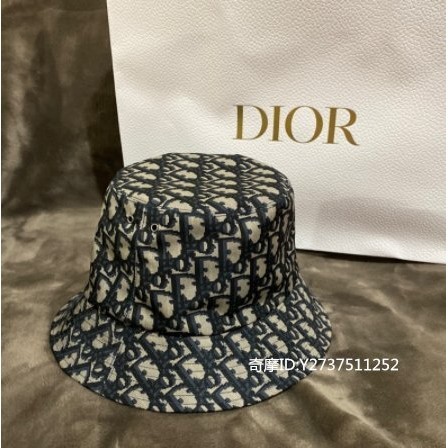 《友友二手店》9成新 Dior 迪奧經典雙面老花藍色窄帽簷漁夫帽