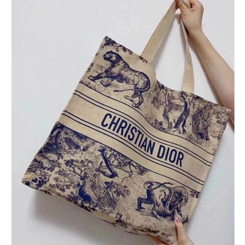 二手精品 DIOR VIP GIFT 贈品購物包沙灘袋 帆布包 緞帶+紙袋完整包裝
