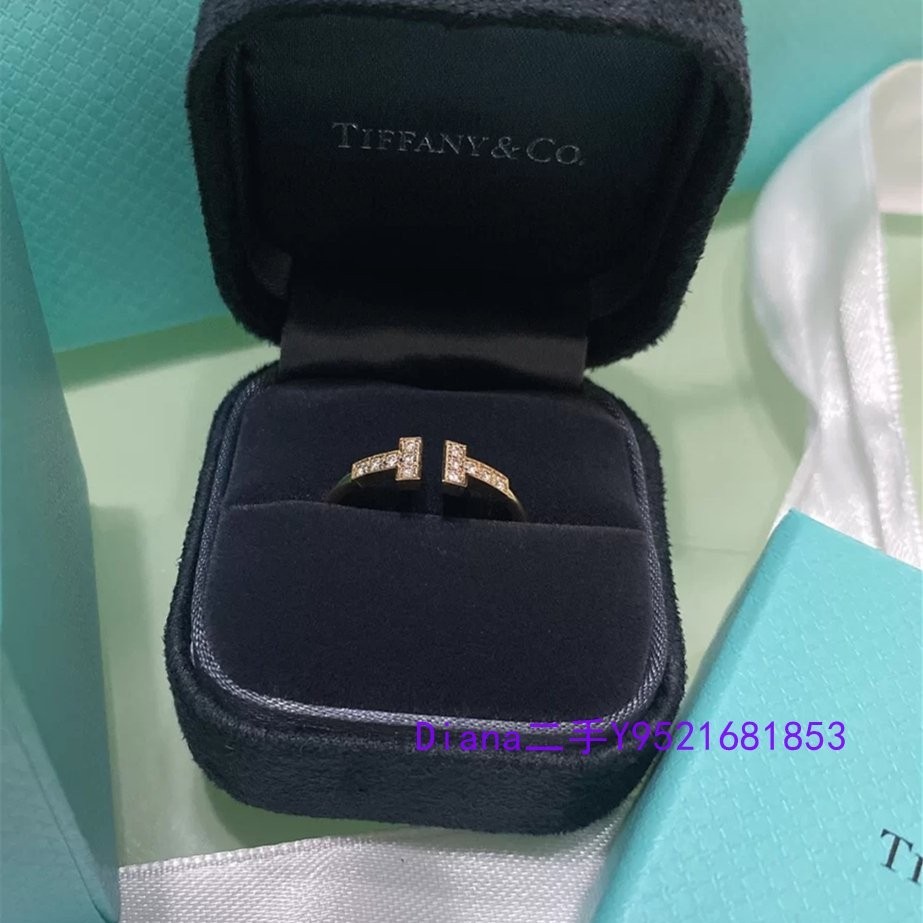 二手精品Tiffany 蒂芙尼 T系列 18K玫瑰金 鑲鉆線圈戒指 GRP07761