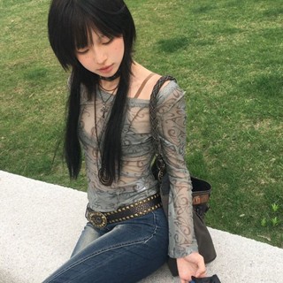 【Free Girl】露肩長袖T恤薄紗衣外穿打底衫內搭防曬罩衫網紗上衣 防曬衣 內搭打底衫 性感上衣 長袖上衣 薄上衣