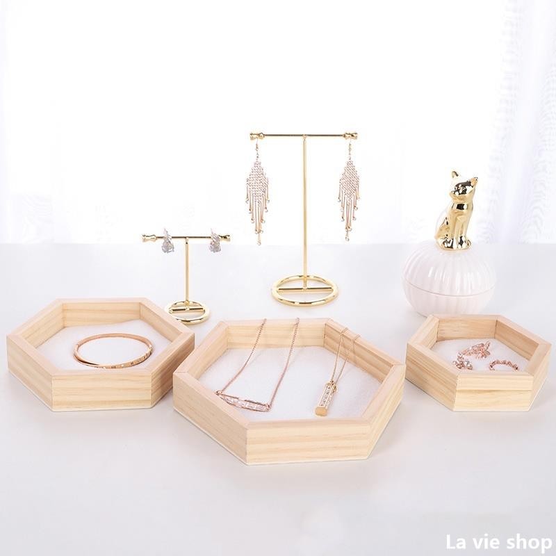 【La vie shop】木製項鍊首飾展示托盤盒架架六角收納盒首飾