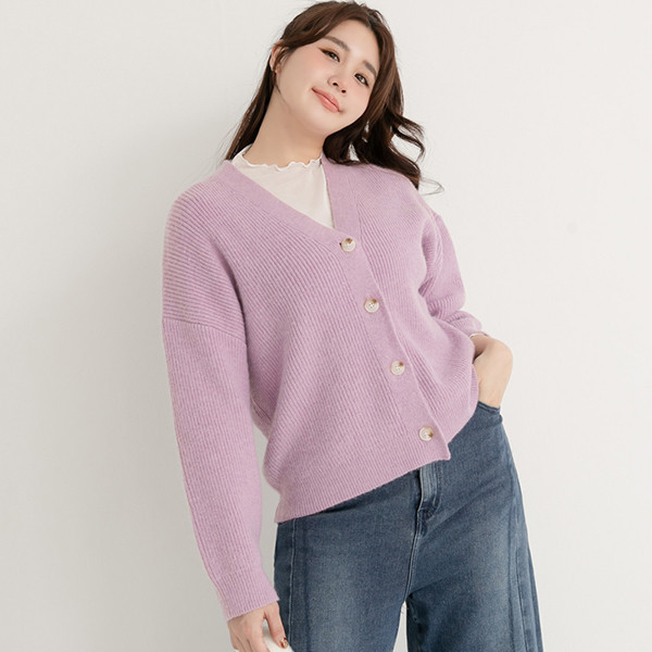 【PolyLulu】 秋冬韓系優雅溫暖素面針織外套 中大尺碼外套 紫色