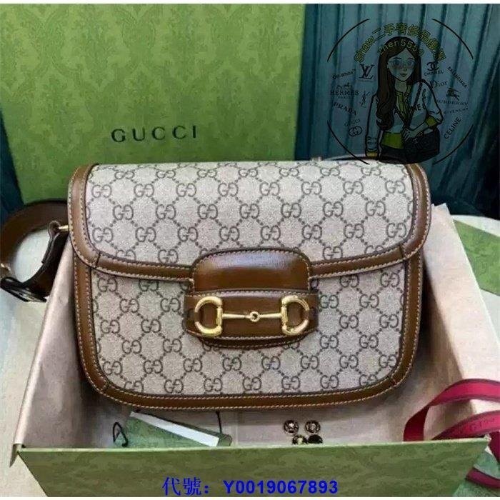 凱莉二手 GUCCI 古馳 1955 棕色中號 馬鞍包 GG印花帆布拼皮 斜背包 單肩包 602204 現貨