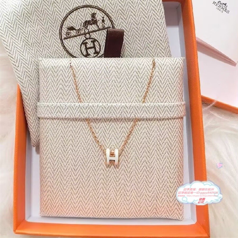 精品二手 HERMES 愛馬仕 Pop mini 玫瑰金 H項鏈 紅色吊墜 項鍊 飾品 專櫃