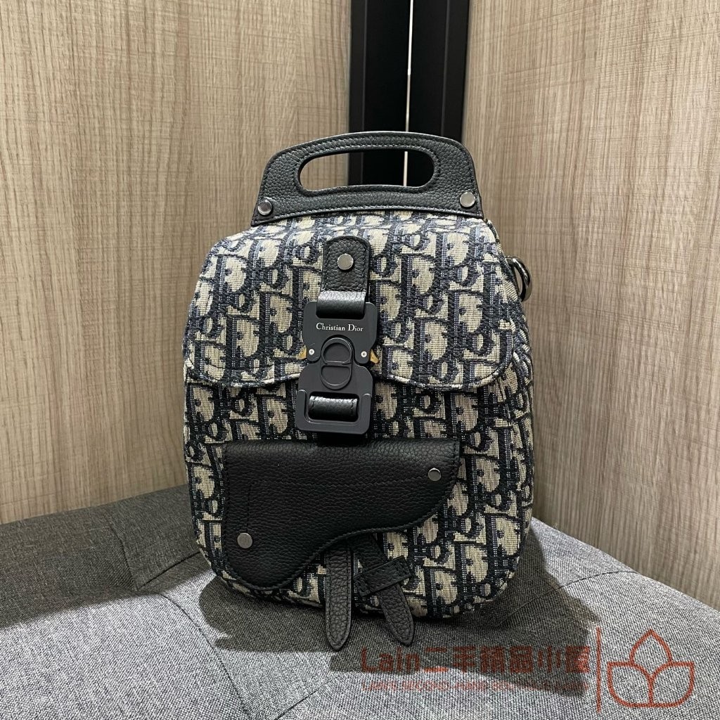 二手精品 Dior 迪奧 Oblique刺繡老花 Saddle 迷你 馬鞍雙肩包 後背包 小書包 旅行包 手提包