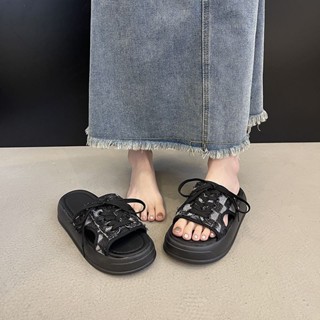 💕洋洋鞋店💕厚底涼拖鞋 防滑拖鞋 厚底帆佈拖鞋女夏外穿ins潮新款百搭懶人鬆糕一字拖鞋 外出拖鞋 軟底拖鞋 女生涼拖鞋