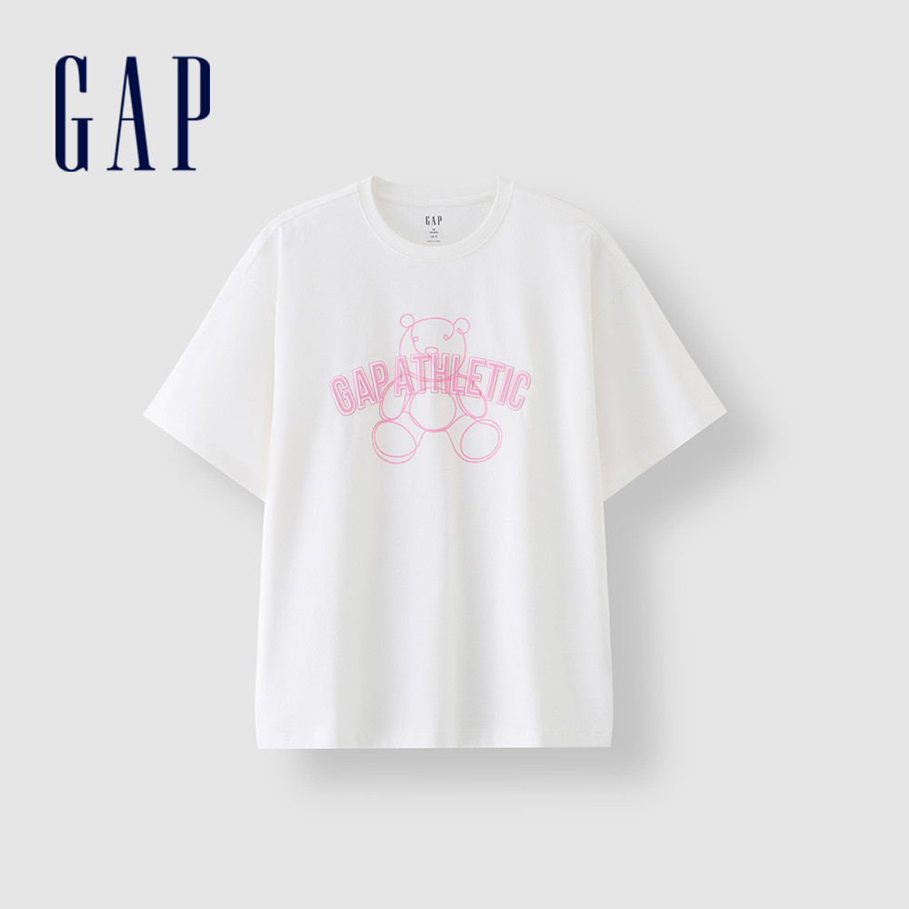 Gap 女裝 Logo純棉小熊印花圓領短袖T恤 親膚系列-白色(465239)