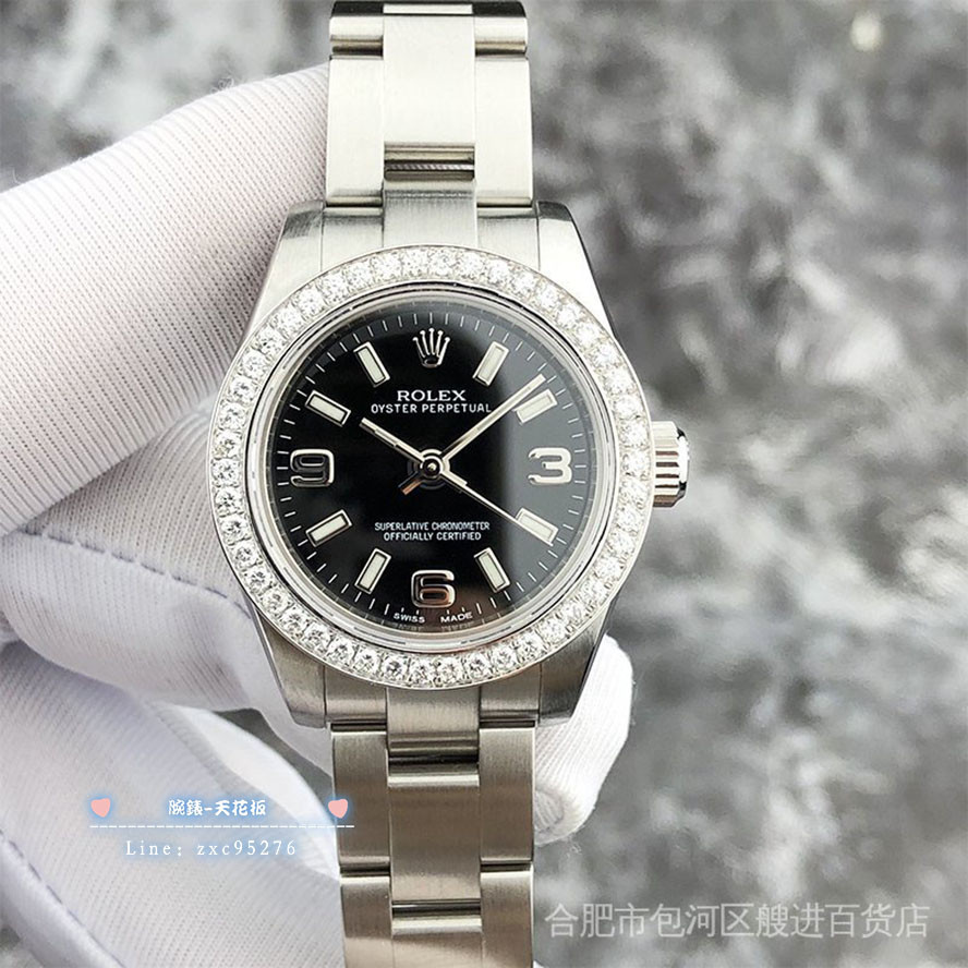 勞力士 現貨Rolex 1：1蠔式恆動176200精鋼後鑲鑽黑麵自動機械女表 潮流 時尚 休閒 商務 經典 手腕錶